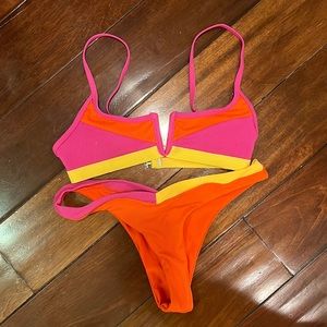 Women's Color Block High Cut Bikini Bathing Suit 2 Piece Swimsuits